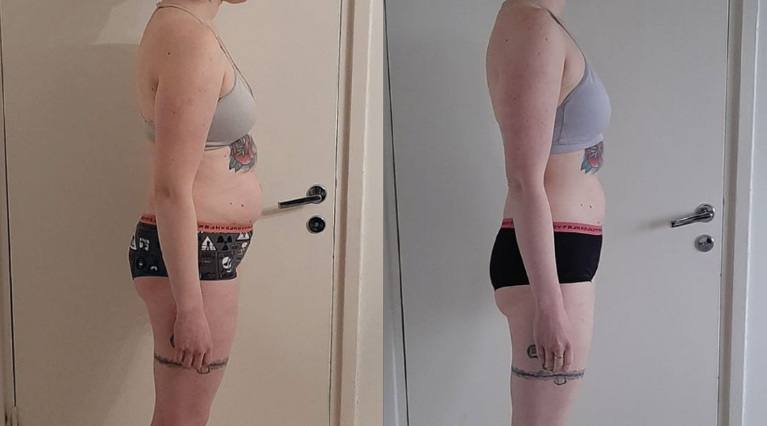 FITFARMin KETO49-valmennuksessa mukana olleen asiakkaan ennen ja jälkeen kuva.