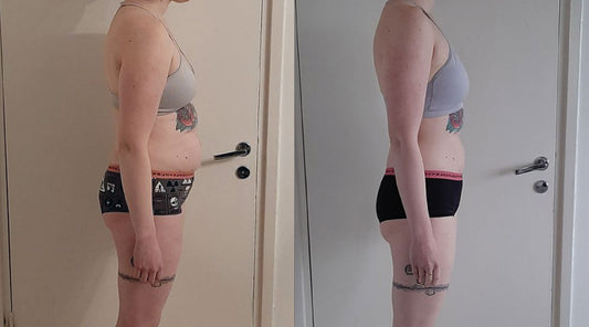 FITFARMin KETO49-valmennuksessa mukana olleen asiakkaan ennen ja jälkeen kuva.