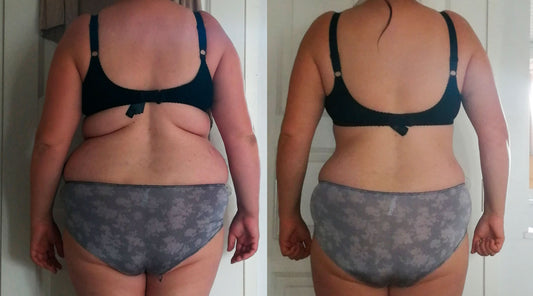 Essin muutoskuvat ennen ja jälkeen Superdieetti- ja Bikini Challenge -valmennuksiin osallistumista. 